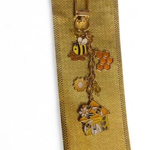 Yellow Bee and Honeycomb Charm Keychain - Women's Accessory